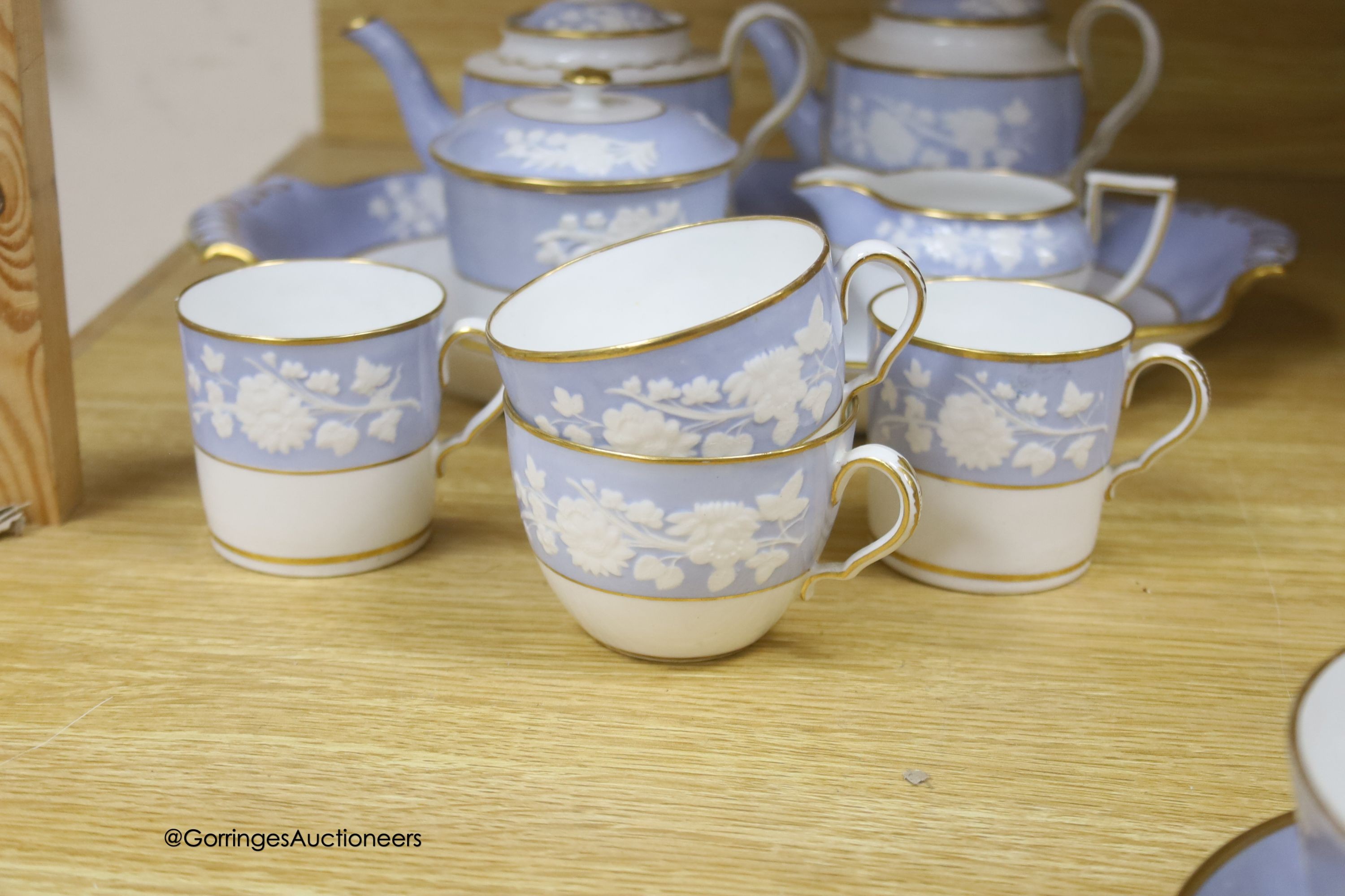 A Spode part tea and coffee set, with cabaret tray, c.1820, pattern no.2036, lidded sugar bowl is pattern 2010